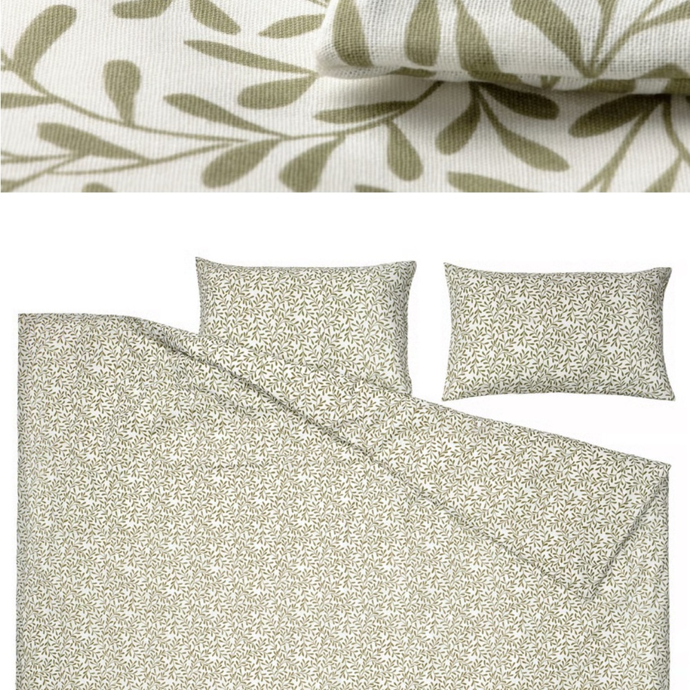IKEA Olive Leaf Print Duvet Cover Set